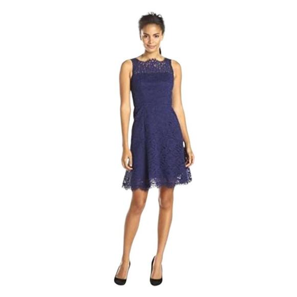 Shoshanna Navy Blue Lace Scalloped Sleeveless Mini Cocktail Dress 10 - Picture 2 of 13